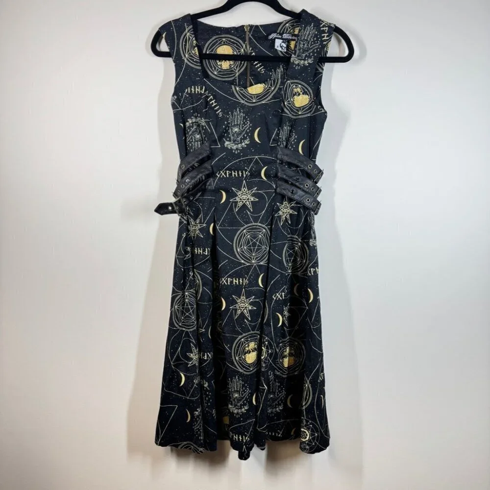 Spin Doctor Hell Bunny Y2K Pentagram Constellations Gothic Black Mini Dress S - Picture 3 of 15